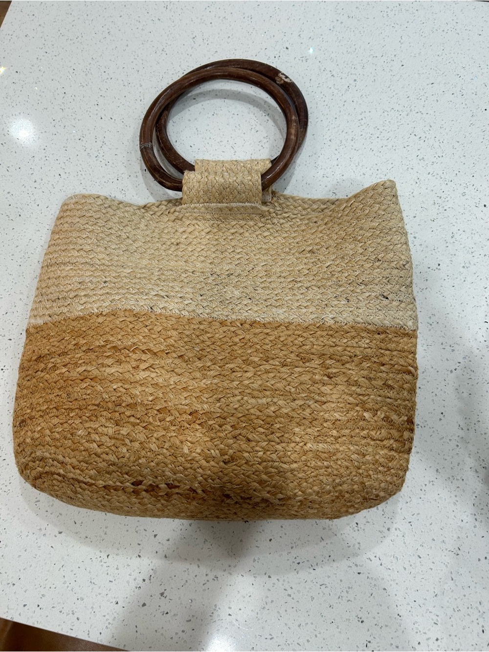 JJILL Natural Two-Tone Jute StrawTote with Wooden Handles